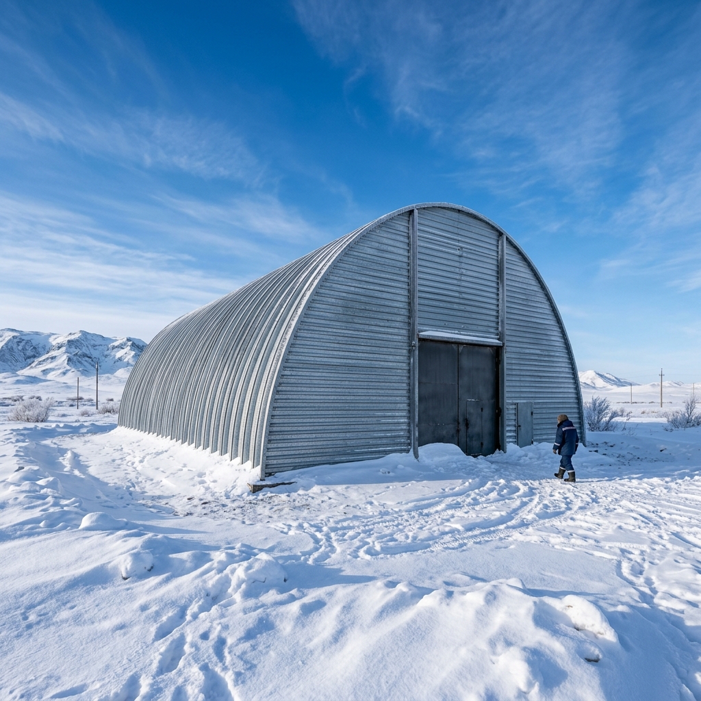 Ангар зимой под снегом